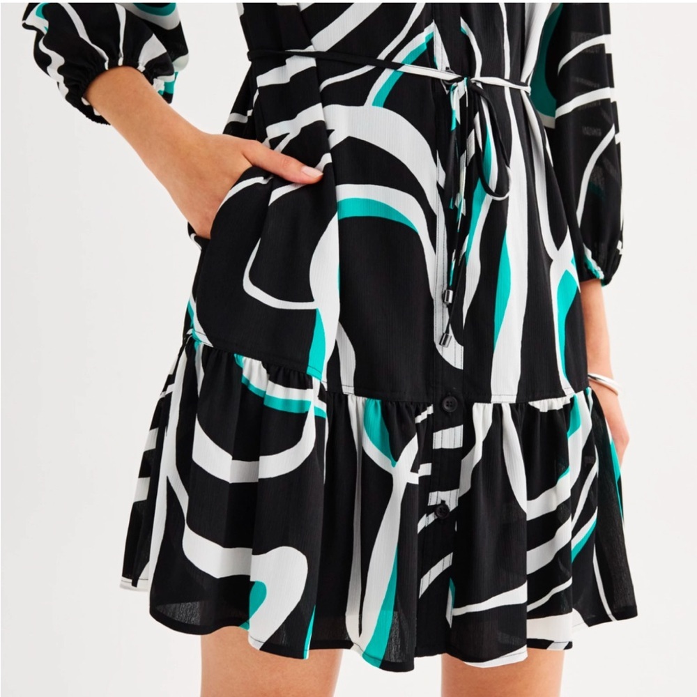 Brand New Women's Nine West Long Sleeve Belted Mini Dress, Size Large, NWT - Picture 4 of 5